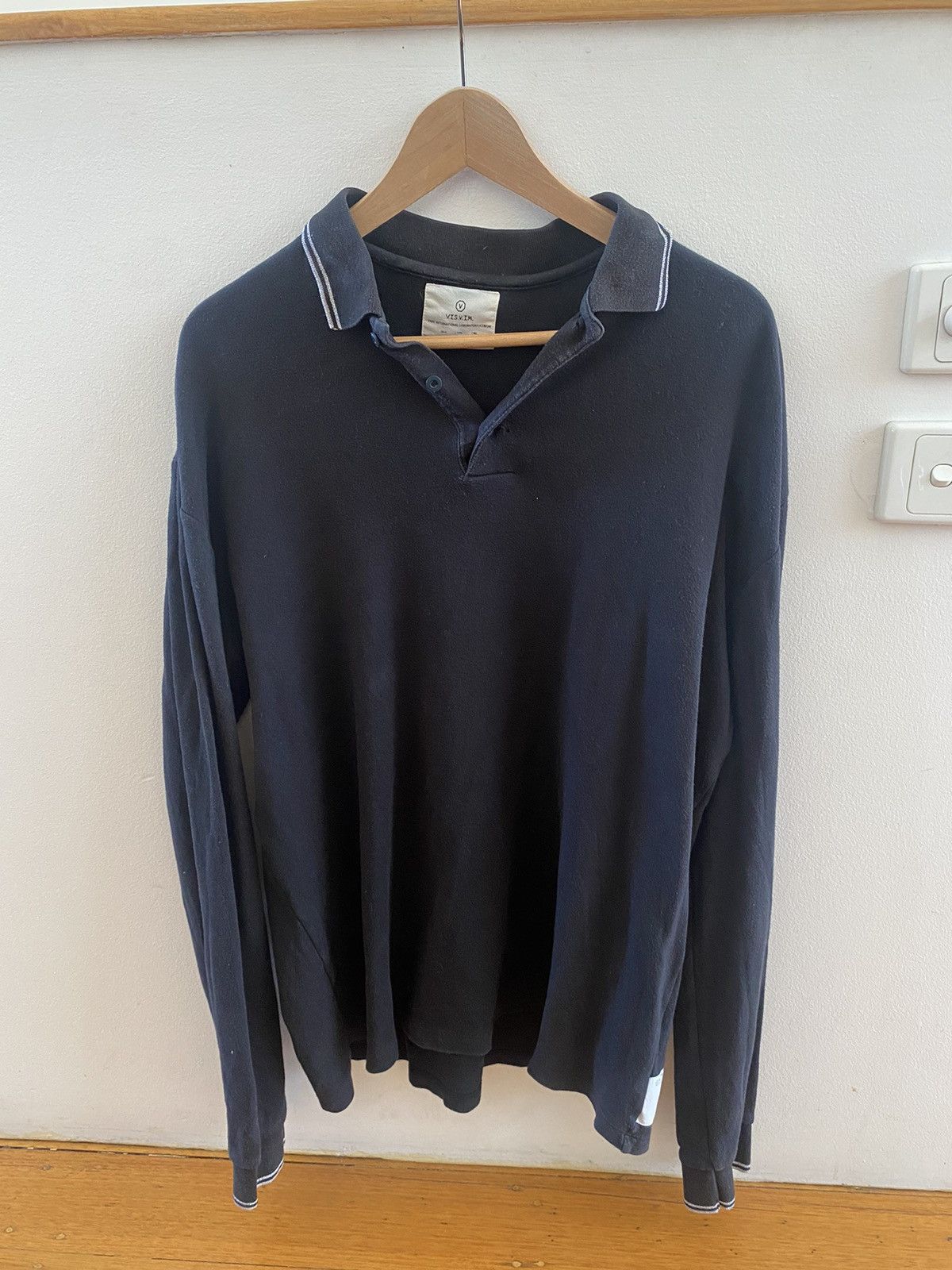 Image of Visvim Long Sleeve Polo in Black, Men's (Size XL)