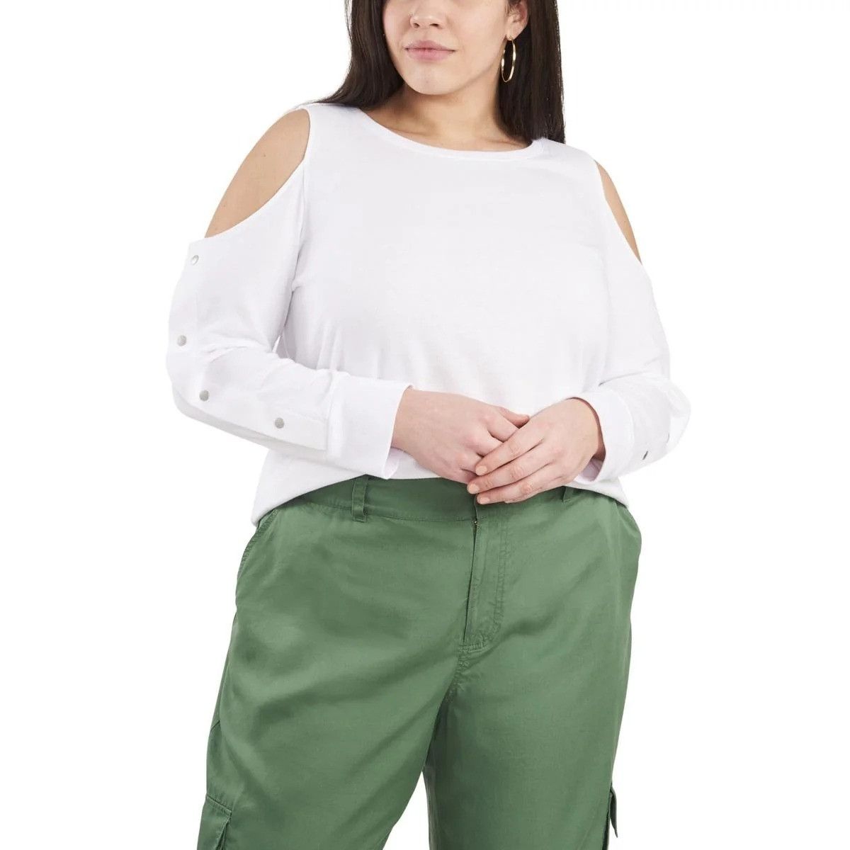 Vince Camuto Vince Camuto Plus Cold Shoulder Snap Top – Ultra White, Size Size 3XL / US 20-22 - 1 Thumbnail