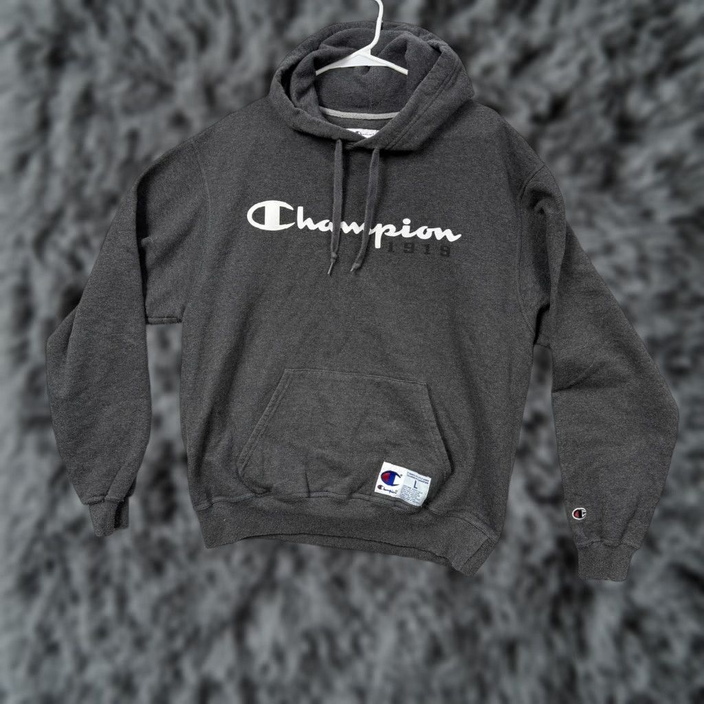 Champion Champion Hoodie Mens Large Gray Script Logo Fleece Pullover Sweatshirt Athletic Size US L / EU 52-54 / 3 - 1 Thumbnail