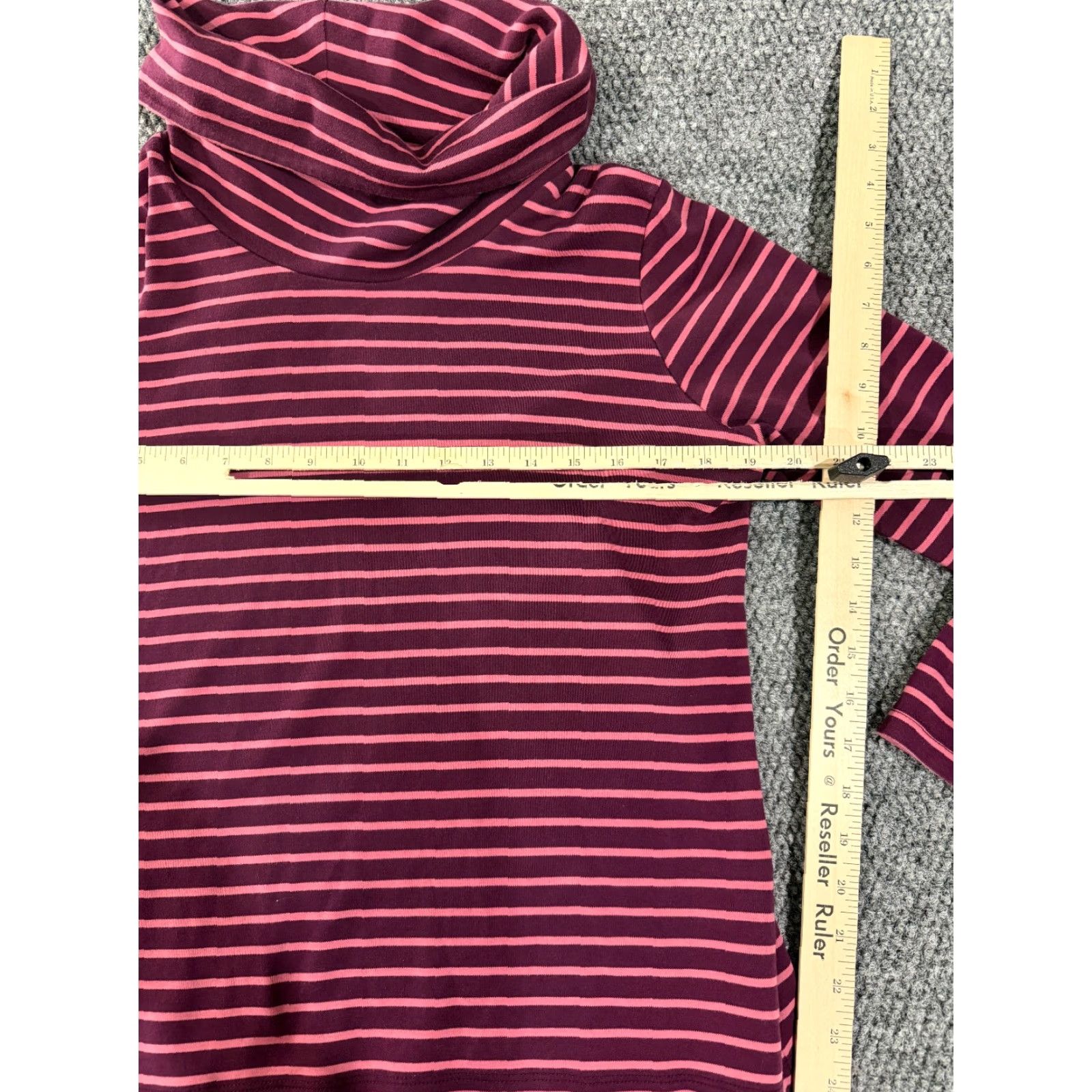 Vintage LL Bean Sweater Womens Petite Medium Purple Pink Striped Cardigan Crewneck Cotton Knit Raglan Long Sleeve Turtleneck Buttonless Size M / US 6-8 / IT 42-44 - 3 Thumbnail