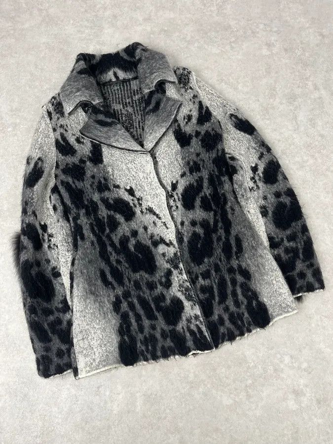 Roberto Cavalli 2000s Roberto Cavalli Snow Leopard Fur Wool & Mohair Collar Cardigan Jacket Size US M / EU 48-50 / 2 - 5 Thumbnail