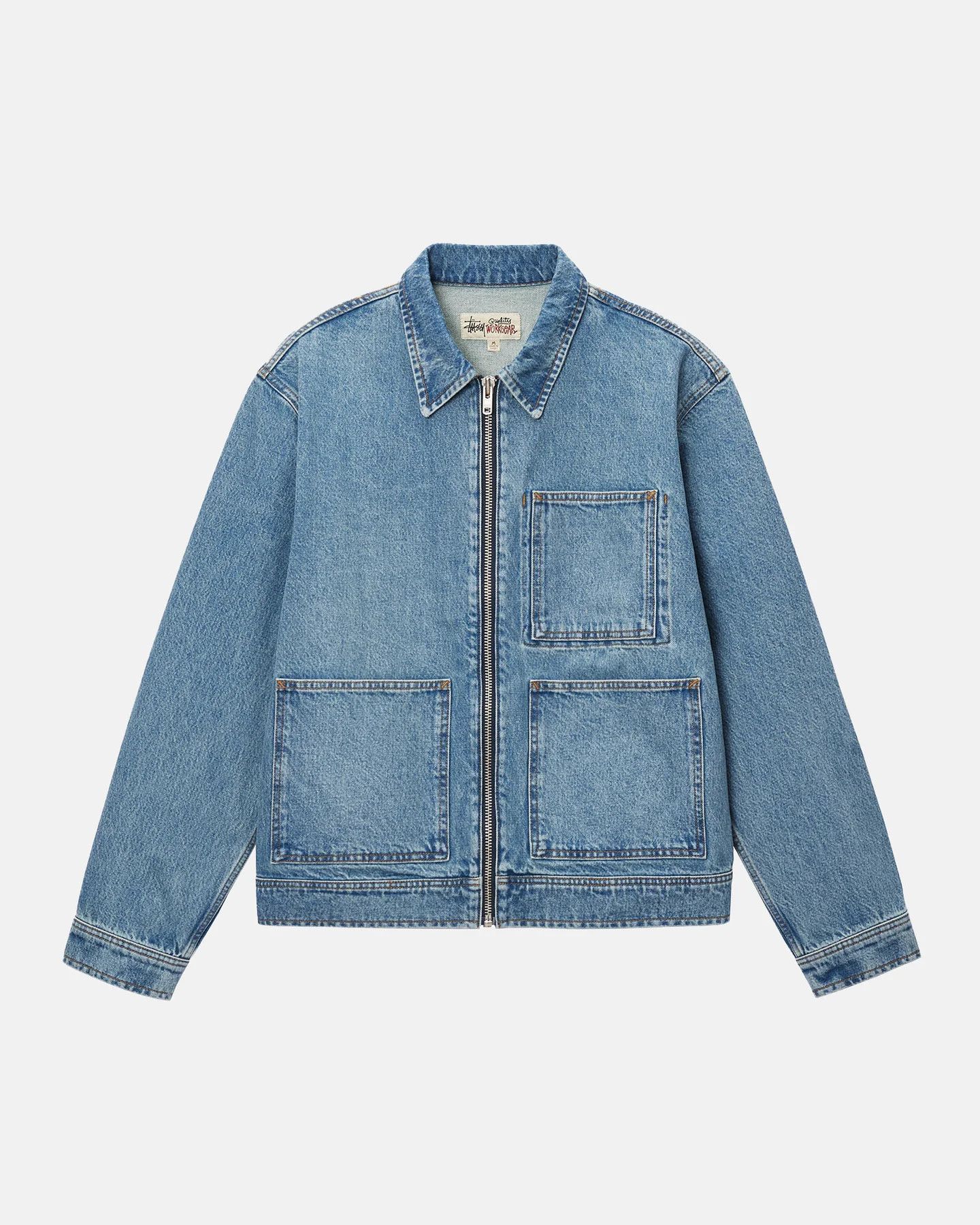 image of Stussy O1Kmrn0424 Unisex Zip Work Denim Jacket In Blue, Men's (Size XL)