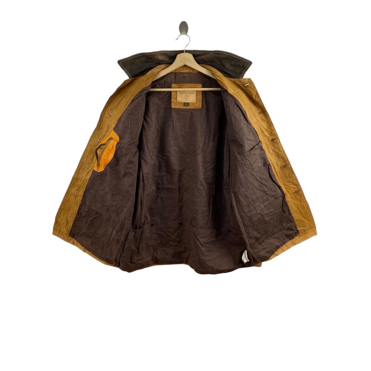 Timberland Vintage TIMBERLAND Heavy Brown Chore Leather Jacket Size US L / EU 52-54 / 3 - 3 Thumbnail