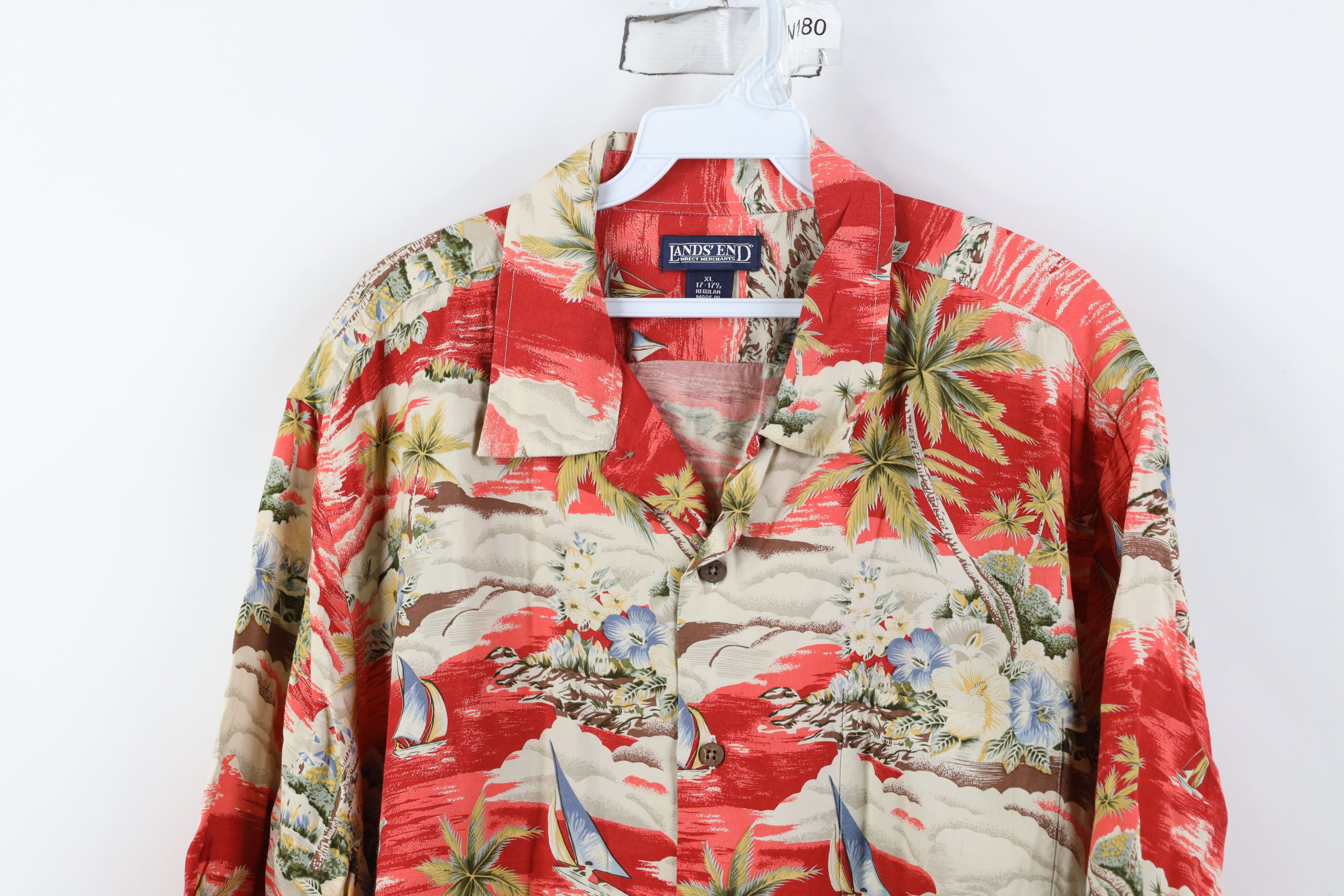 Lands' End Vintage 90s Lands End Gabardine Flower Hawaiian Button Shirt Size US XL / EU 56 / 4 - 2 Thumbnail