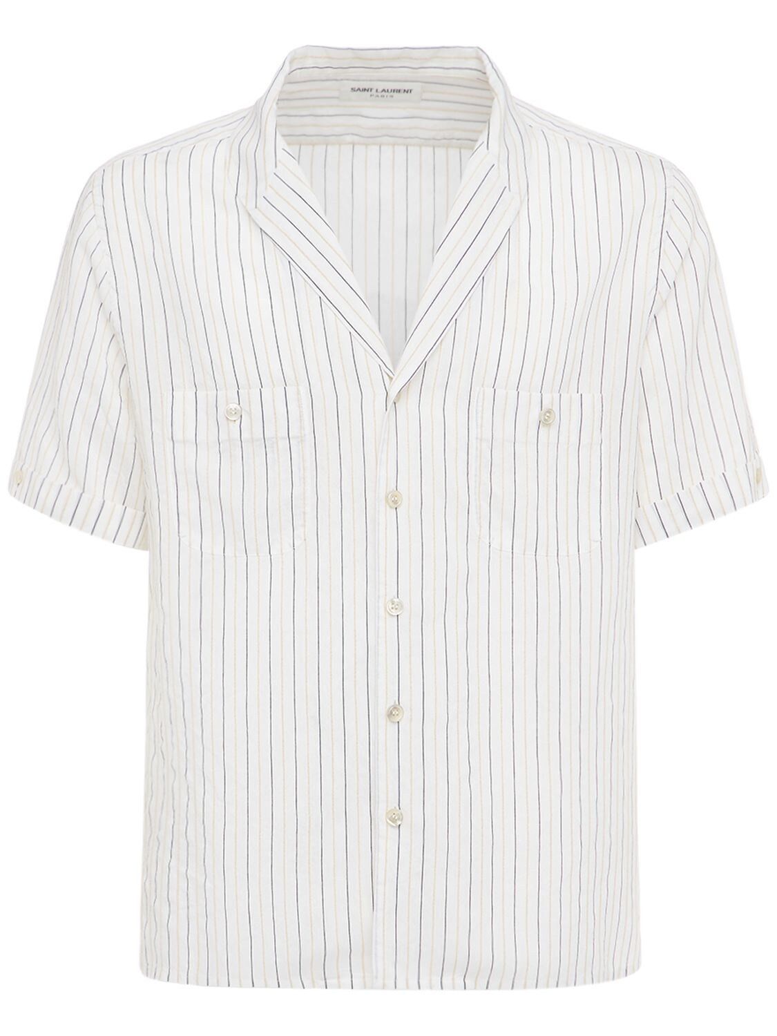 Saint Laurent Paris × Yves Saint Laurent Saint Laurent Shawl-collar Shirt in Striped Chenille Voile Size US S / EU 44-46 / 1 - 1 Thumbnail