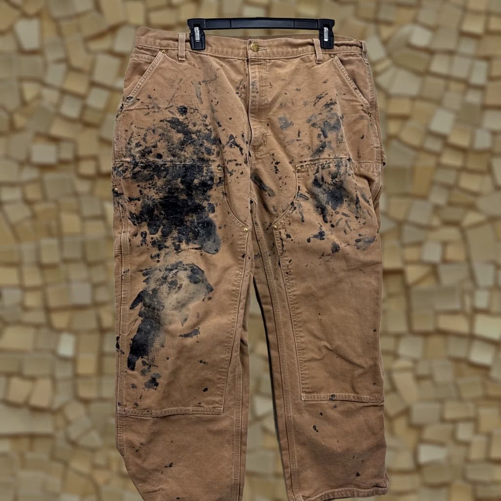 Carhartt VINTAGE Carhartt Double Knee Pants 40x30 USA Brown 5-Pocket Logo Zipper Button Relaxed Straight Men Size US 40 / EU 56 - 1 Thumbnail