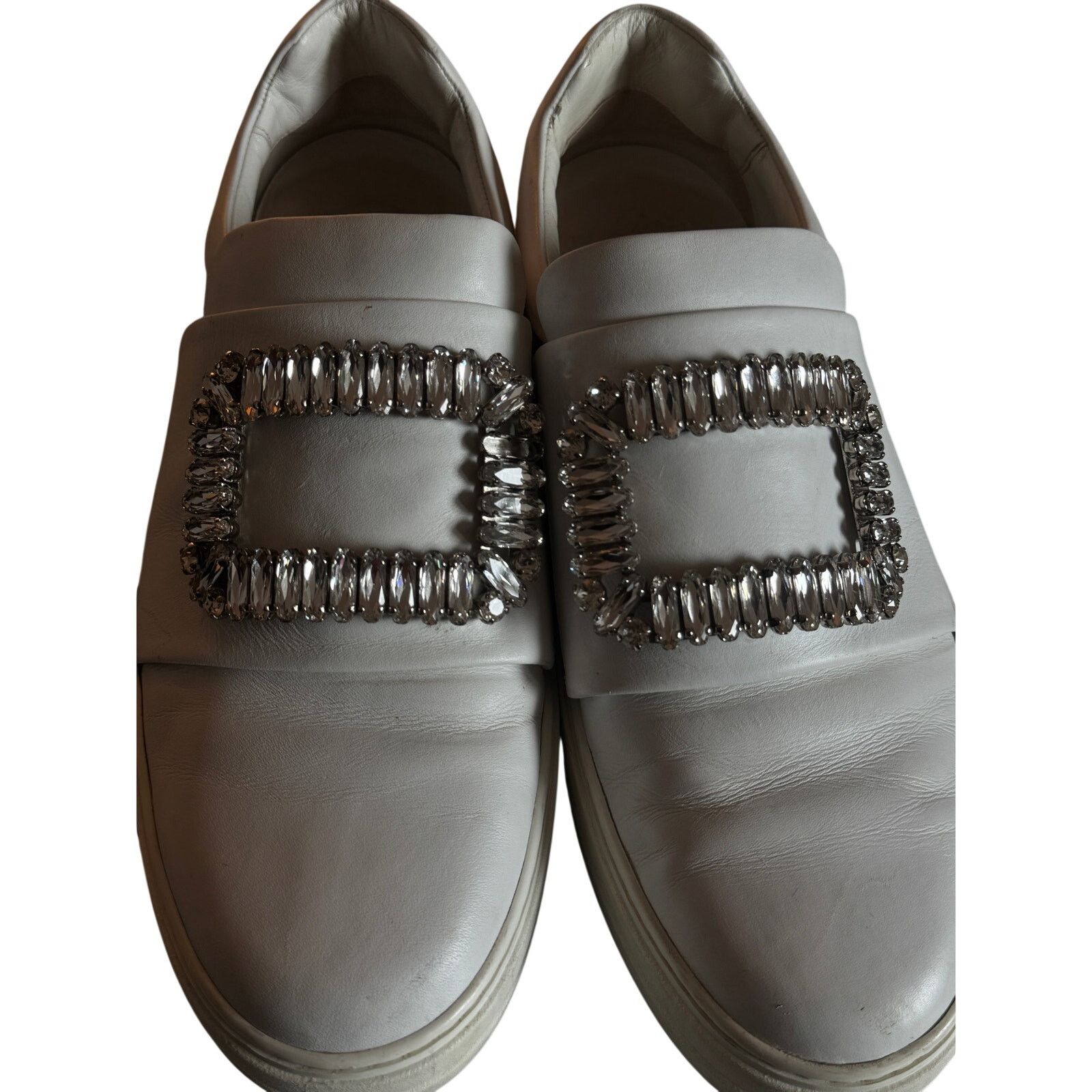 Roger Vivier Roger Vivier Crystal Buckle Sneakers in White Leather Size US 7.5 / IT 37.5 - 2 Thumbnail
