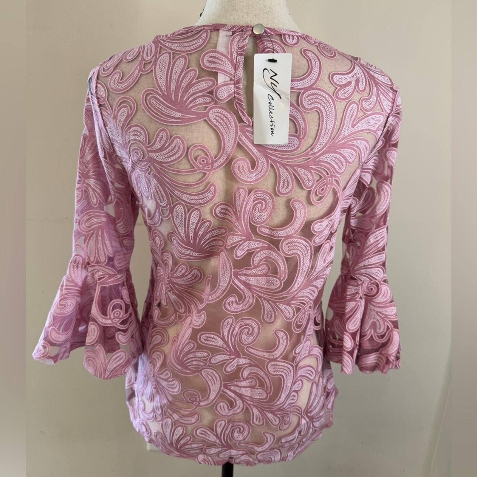 Other NY Collection sheer pink & white floral lace top SZ SM Size S / US 4 / IT 40 - 3 Thumbnail