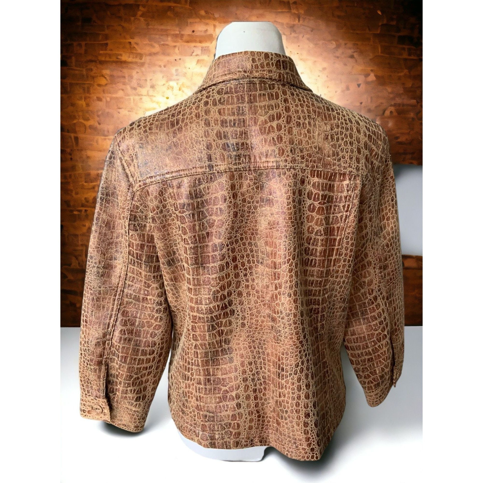 Designer Ruby Rd Faux Crocodile Print Brown Womens Jacket Quarter Sle Size XXL / US 16-18 / IT 52-54 - 4 Thumbnail