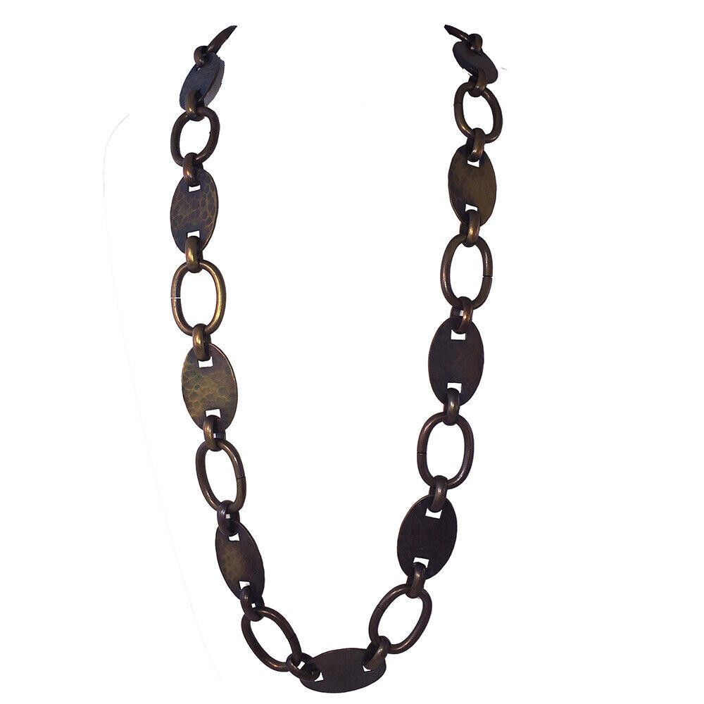 Yves Saint Laurent YSL Long Hammered Brass Mariner Link Necklace Size ONE SIZE - 1 Thumbnail