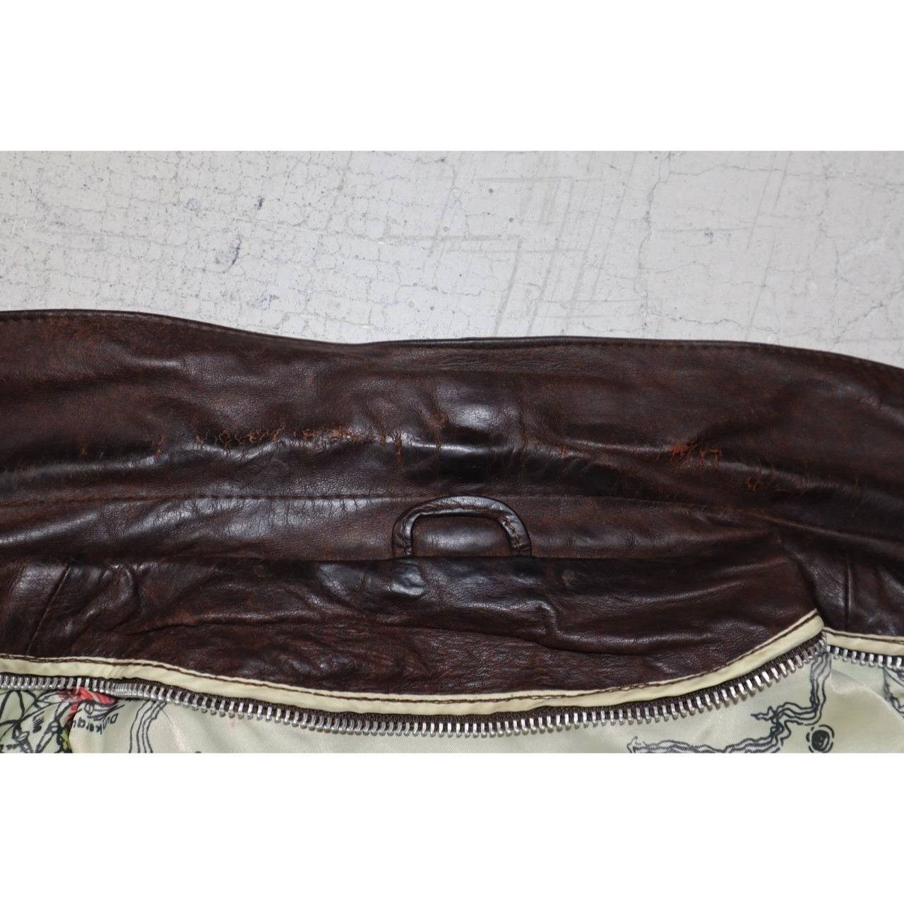 Vintage Vtg 70s Raffaelo Brown Leather Flight Bomber Jacket Sz 46 Size US L / EU 52-54 / 3 - 16 Thumbnail