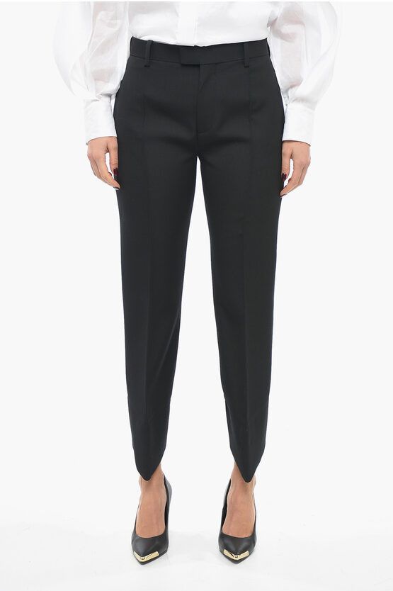 image of Bottega Veneta Wool Front-Pleated Pants With Curved Design in Black, Women's (Size 26)