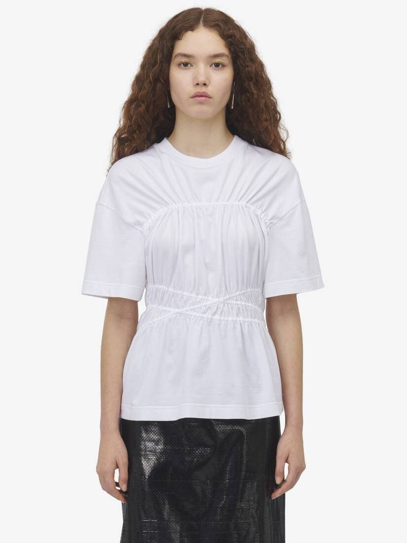 Alexander McQueen o1srvl11e0326 Gathered T-Shirt in White Size L / US 10 / IT 46 - 6 Thumbnail