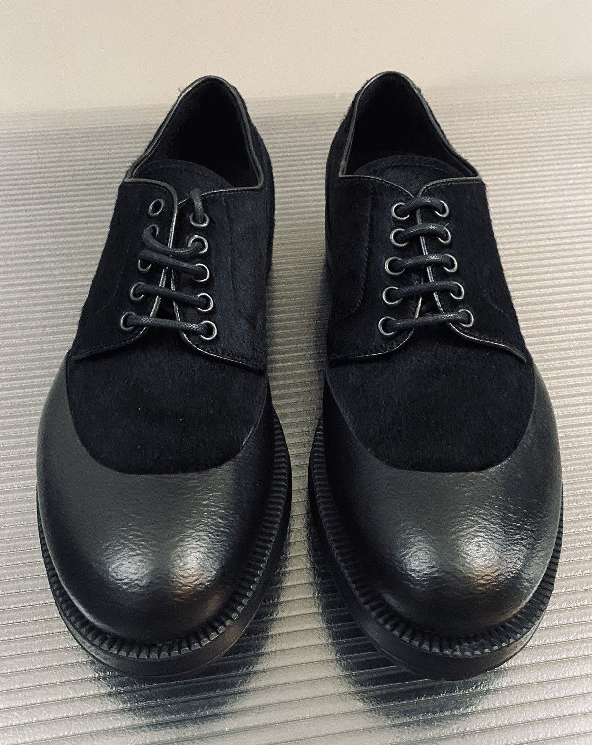Prada Prada 🇮🇹 Nero NZ Brushed Pony Hair Rubber Dip Toe Derby 9 NEW Size US 8 / EU 41 - 3 Thumbnail