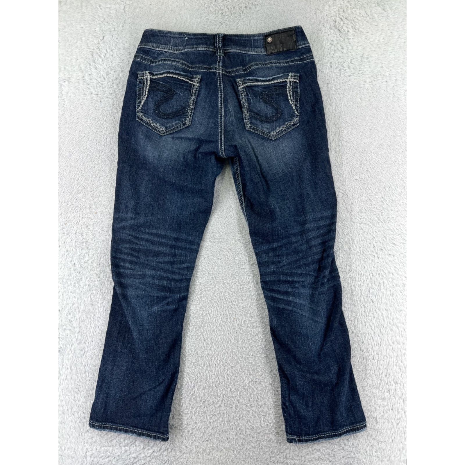 Silver Jeans Co. VINTAGE Silver Jeans Pants Womens 29 Denim Capri Blue Cotton Embroidered Logo 5-Pocket Inseam 24 Machine Washable Regular Stretch Size 29" - 2 Thumbnail