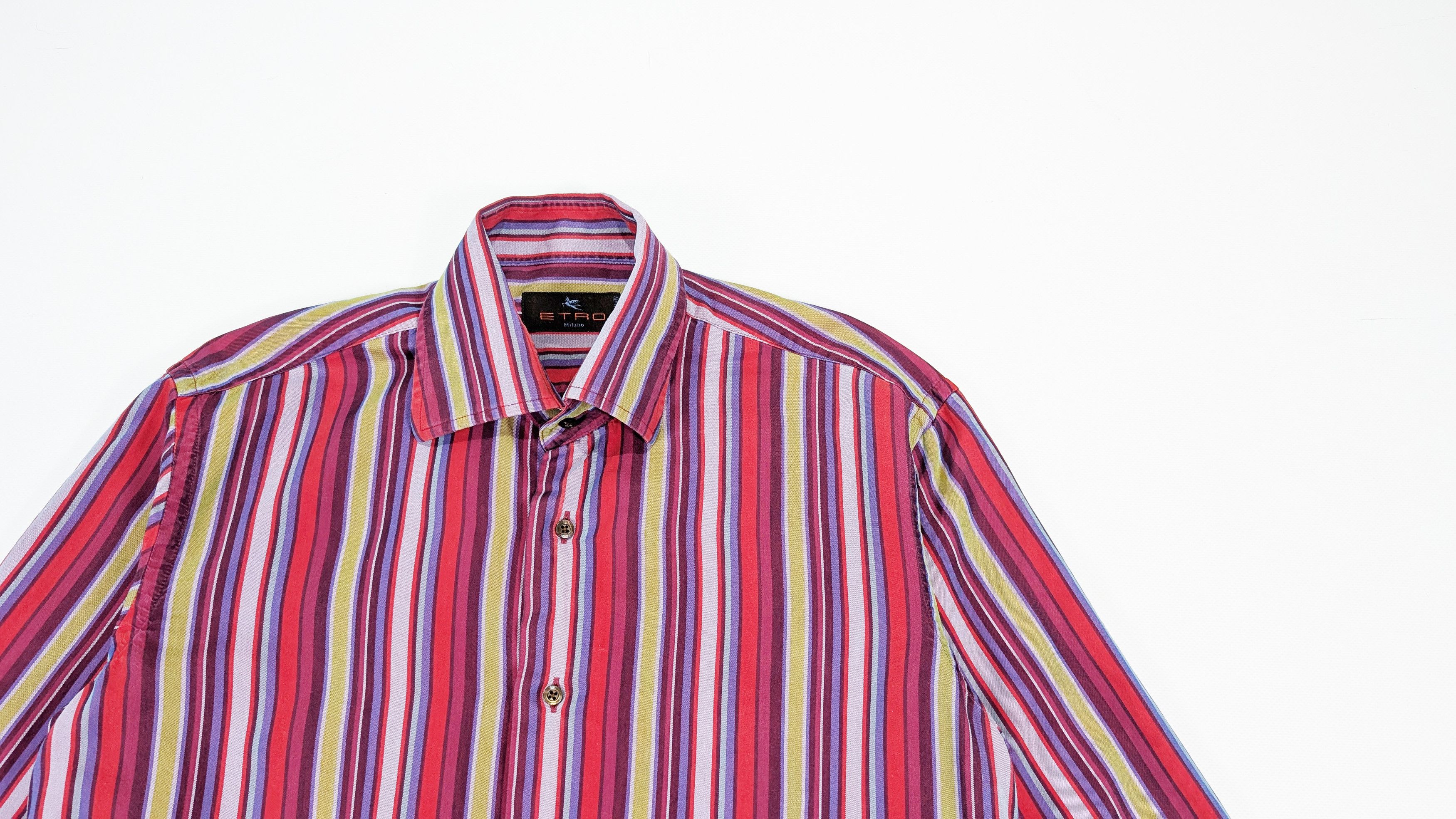 Etro ETRO Milano Multicolor Cotton Silk Striped Shirt Size 39 Size US M / EU 48-50 / 2 - 2 Thumbnail