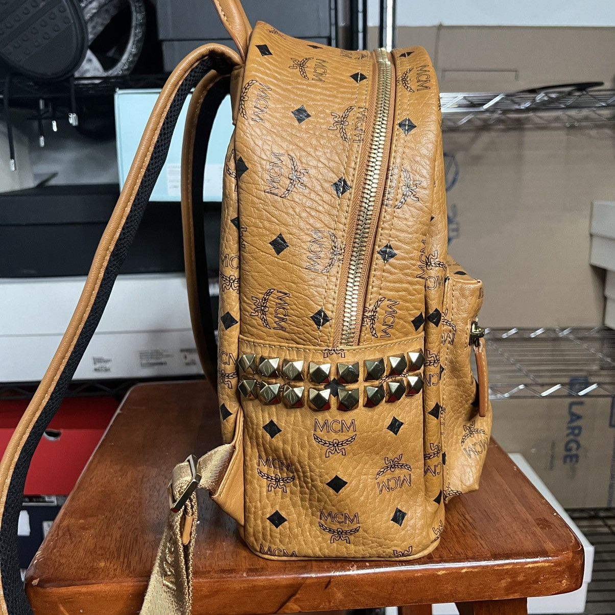 MCM MCM Stark Side Studs Backpack Cognac Visetos Size ONE SIZE - 3 Thumbnail