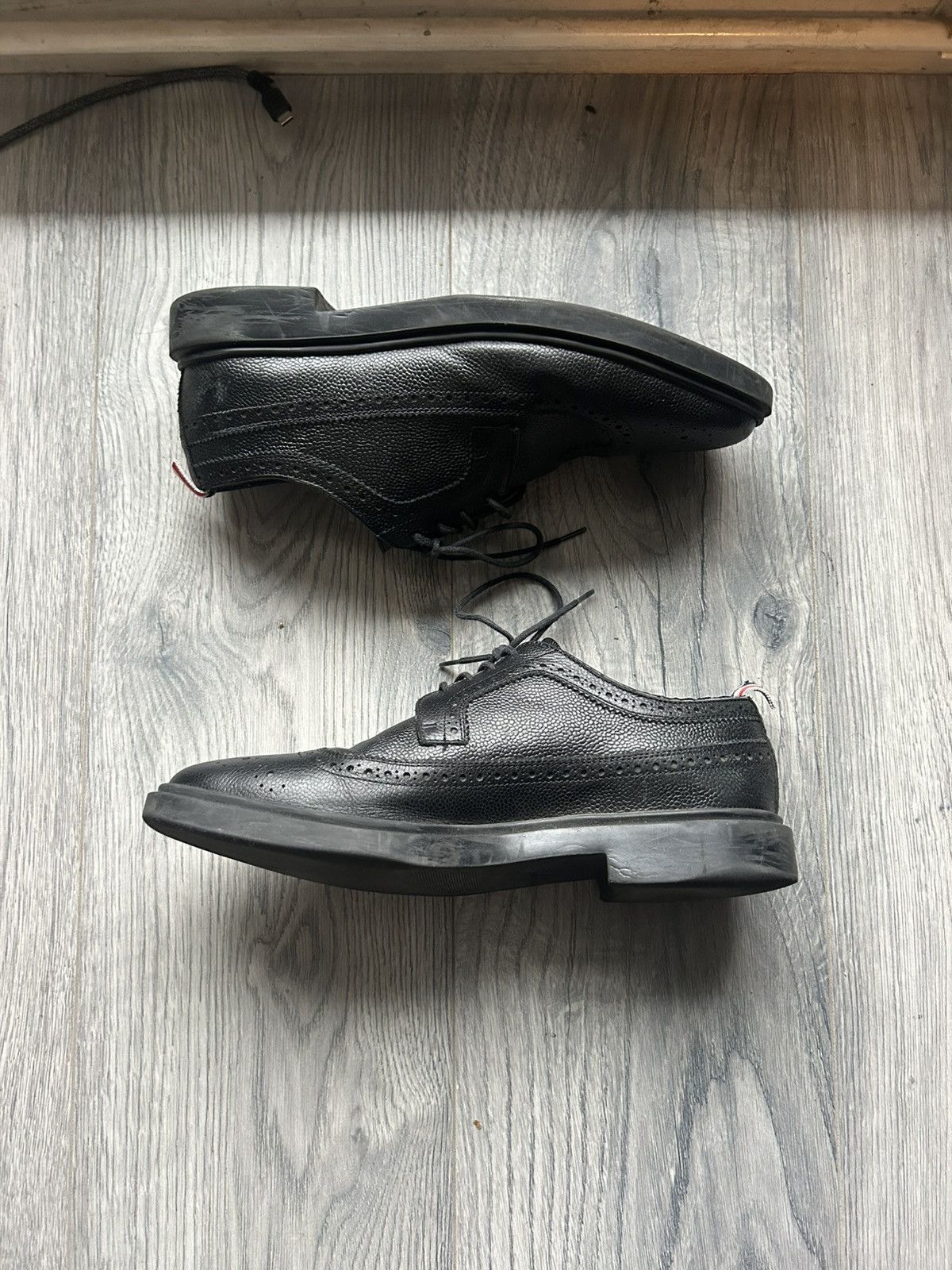 Thom Browne Black Wingtip Brogue Derby Shoes Size US 6.5 / EU 39-40 - 3 Thumbnail