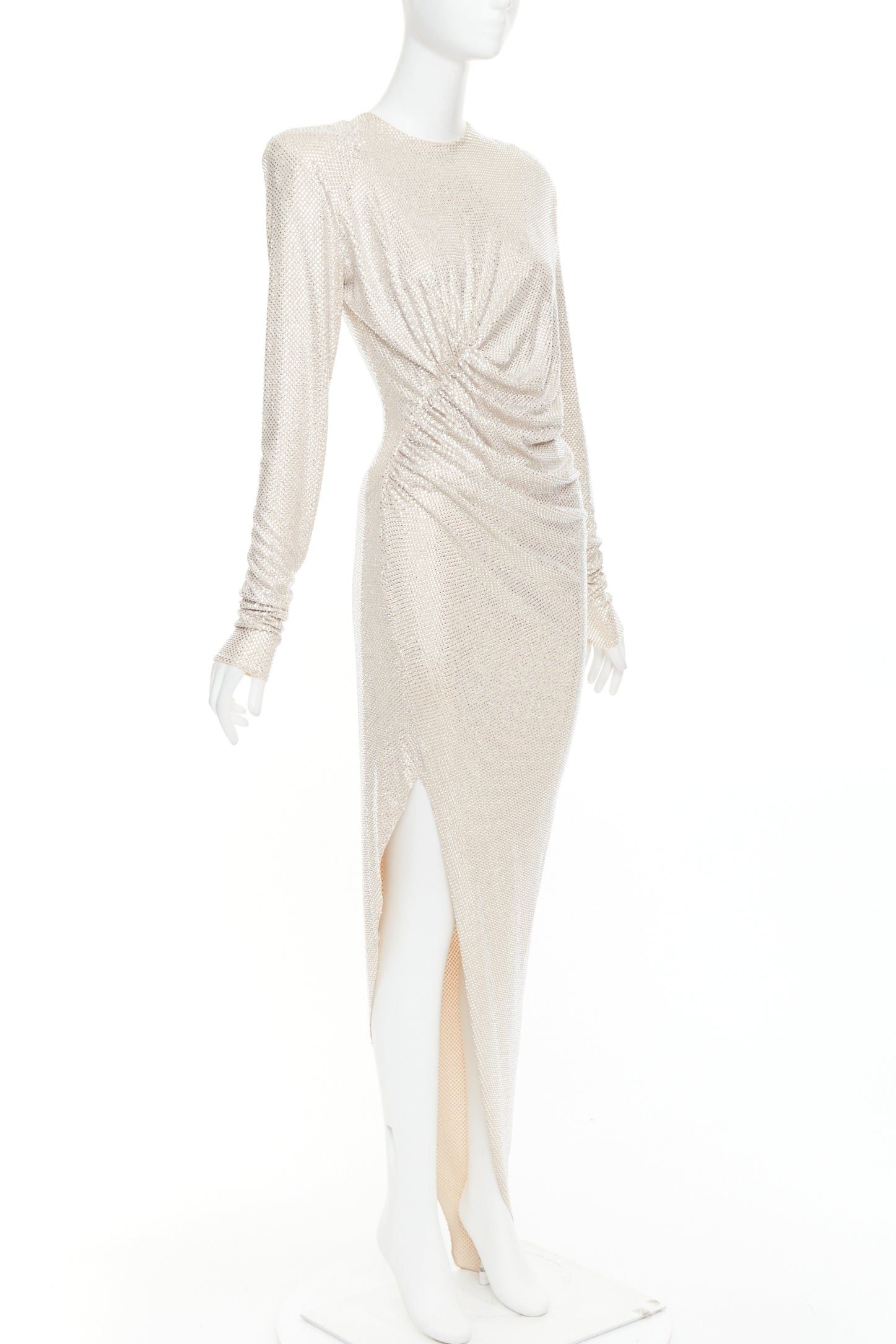 ALEXANDRE VAUTHIER Bridal ivory nude diamond strass crystal asymmetric draped dress