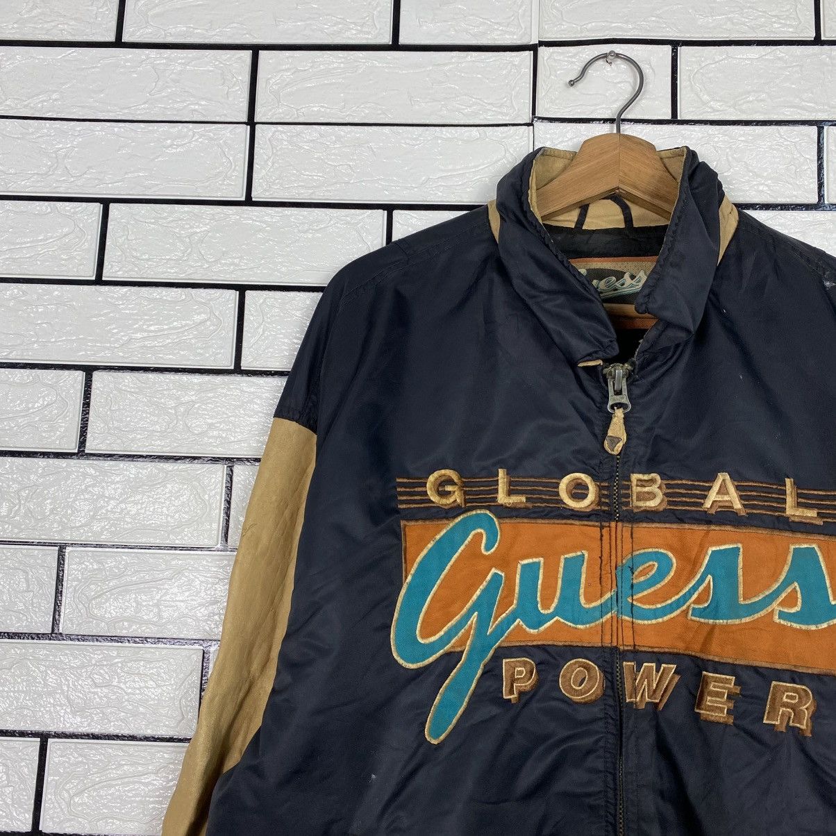 Guess 📌Vintage Bomber Leather Jacket Guess Big Logo Embroidery Size US L / EU 52-54 / 3 - 8 Thumbnail