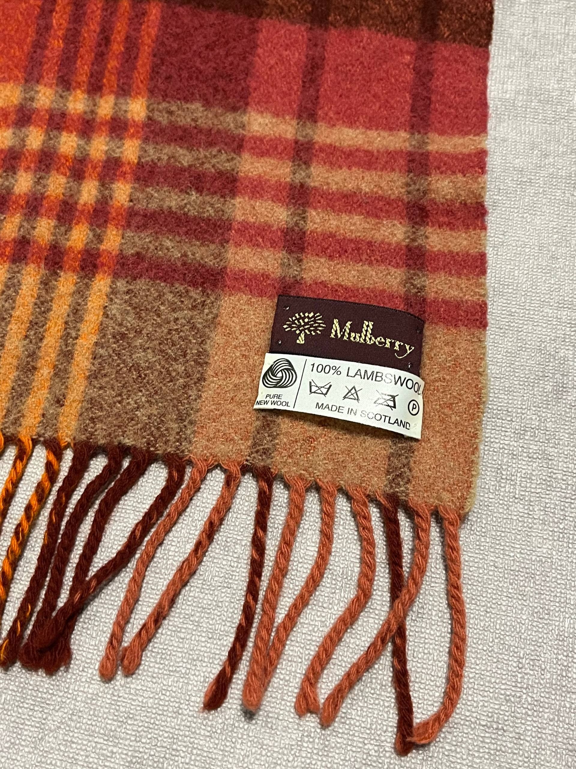 Mulberry Vintage Mulberry Orange Wool Scarf Check 164/32cm 64/12inch Size ONE SIZE - 2 Thumbnail