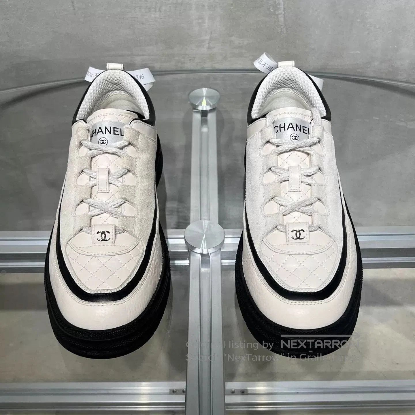 Chanel White Quilted Low-Top Sneakers. Size US 8.5 / EU 41-42 - 1 Thumbnail