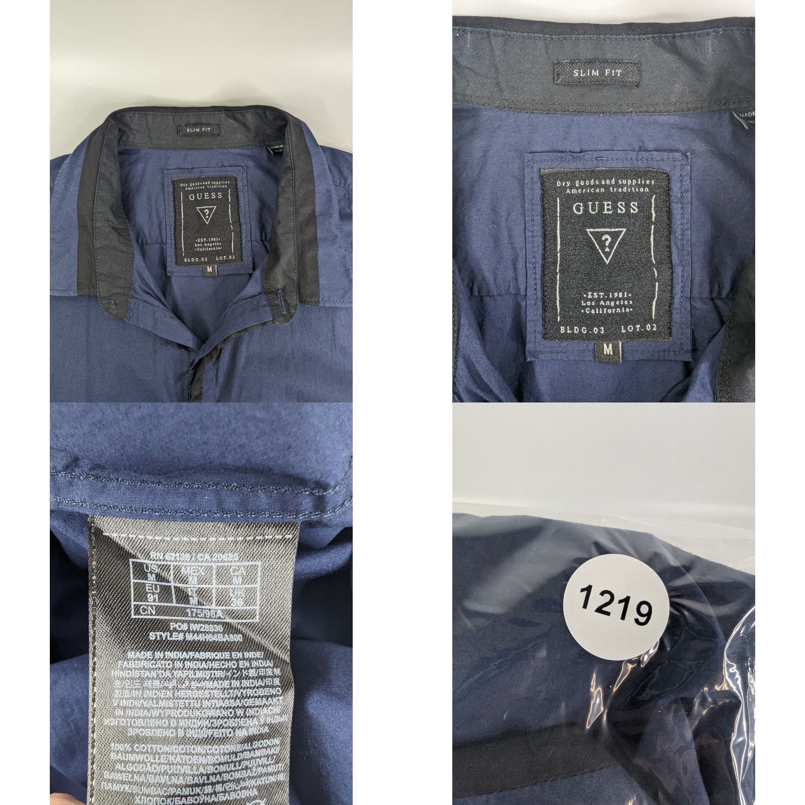 Guess GUESS Slim Fit Navy Blue Long Sleeve Button Up Men's Medium Dress Cotton Shirt Size US M / EU 48-50 / 2 - 8 Thumbnail