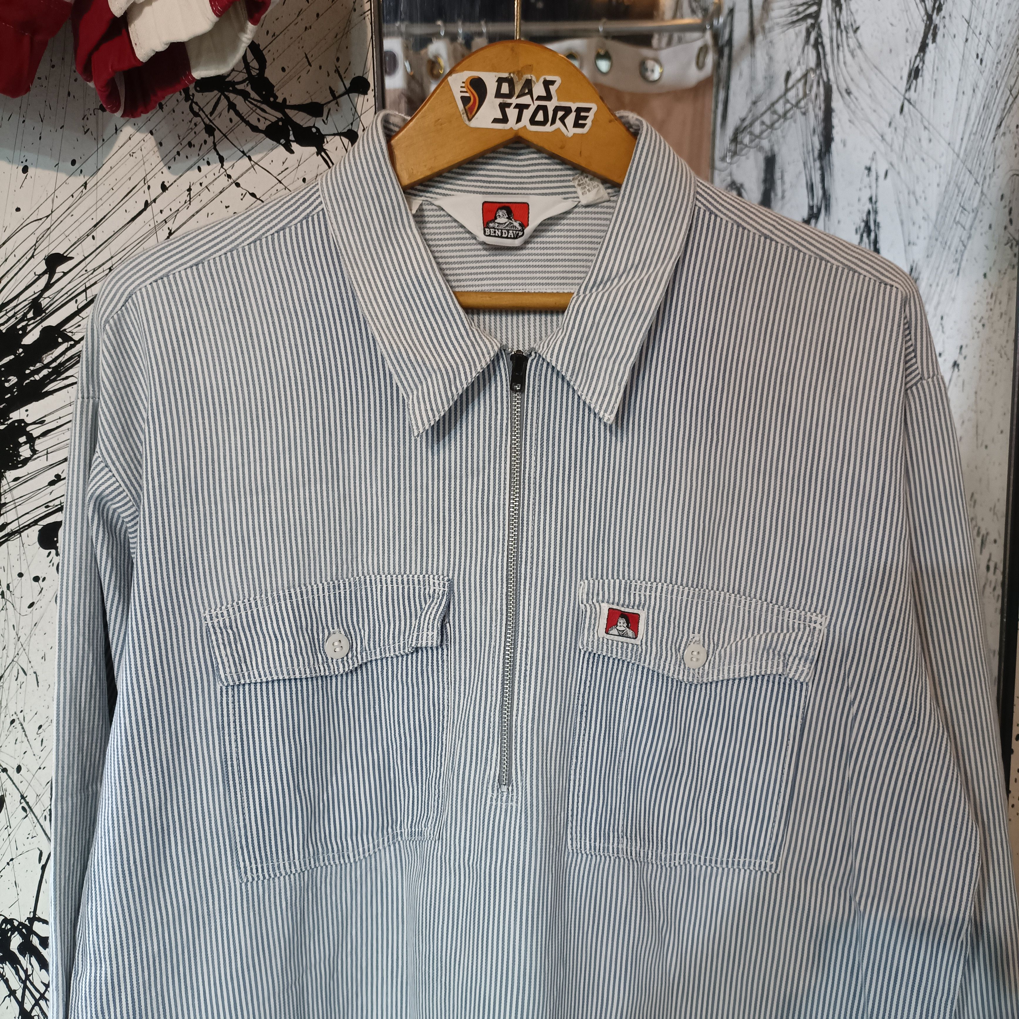 Ben Davis Vintage 1970s Ben Davis Halfziper Long Shirt hickory Work Size US L / EU 52-54 / 3 - 2 Thumbnail