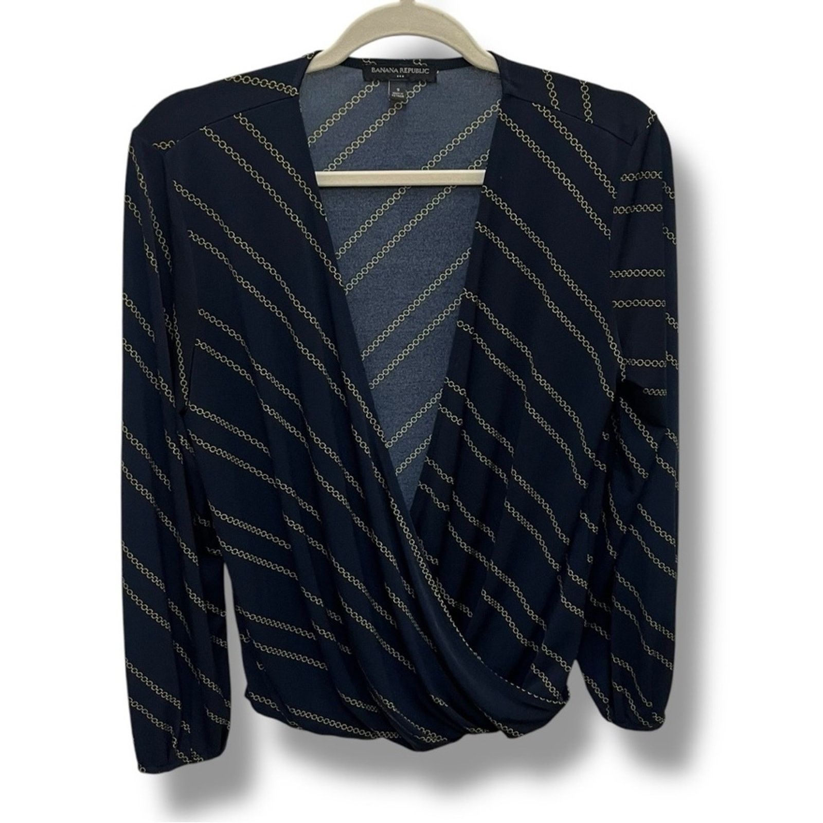 Banana Republic Banana Republic navy blue and gold chain print blouse NEW Size S / US 4 / IT 40 - 2 Thumbnail