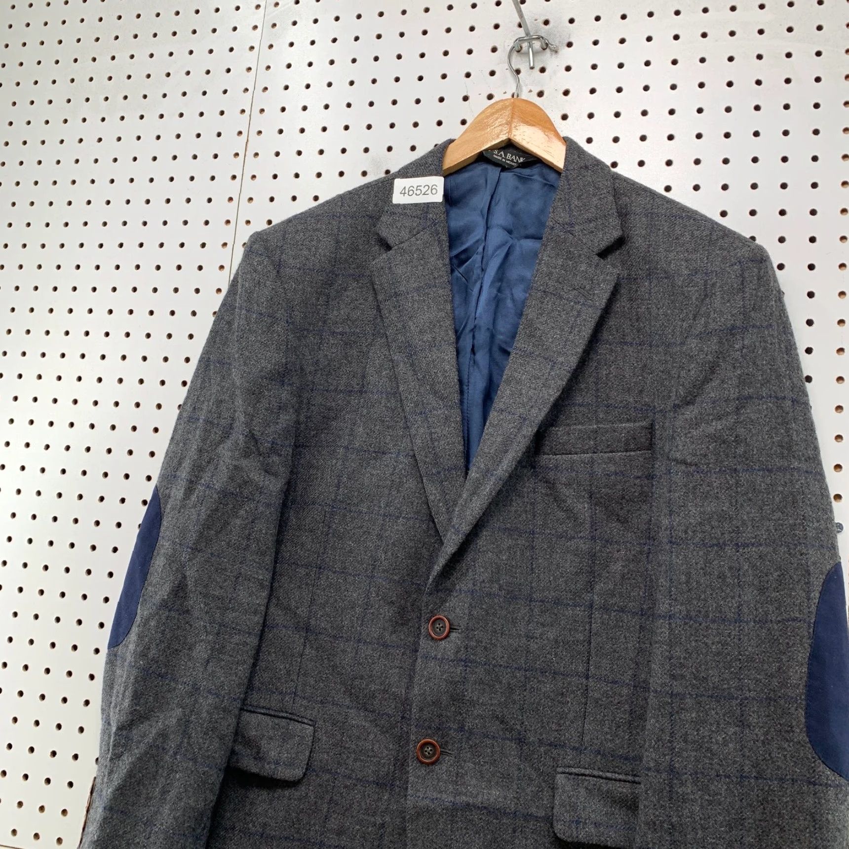 Jos. A. Bank Jos A Bank Blazer Mens 42 Gray Glen Plaid Wool 100% Wool Elbow Patch Business Jacket Shirt (Jacket Style: Single-Breasted, Notch Lapel) Size 42R - 6 Thumbnail