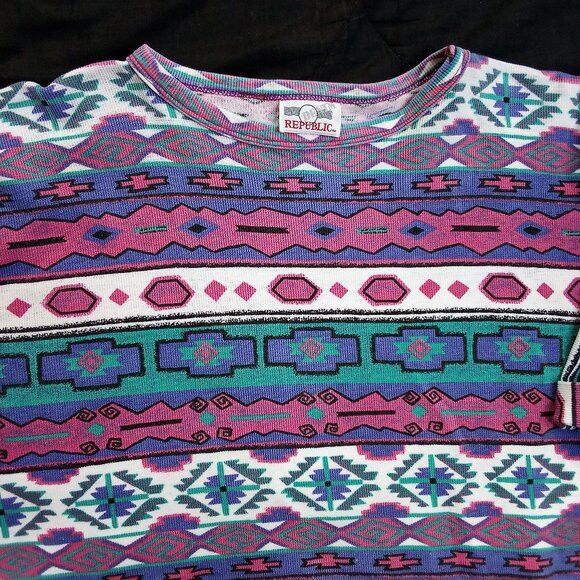 Vintage Vintage Denim Republic Southwest Aztec Pattern T-Shirt Size L / US 10 / IT 46 - 1 Thumbnail
