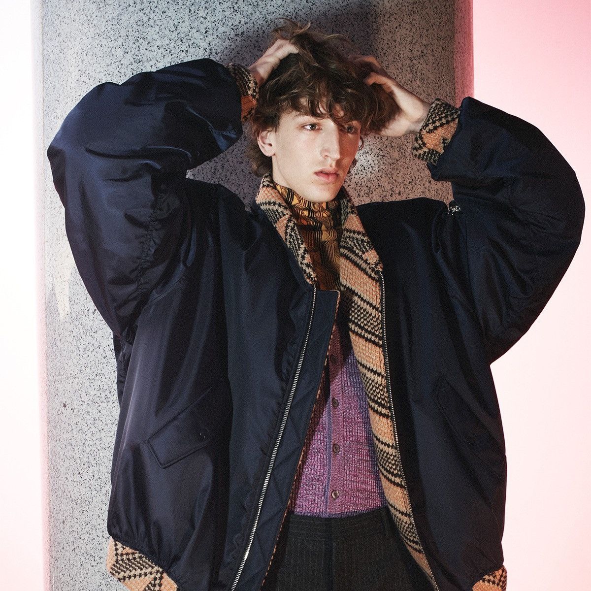image of RunwayPrada Re-Nylon Bomber in Navy, Men's (Size XL)