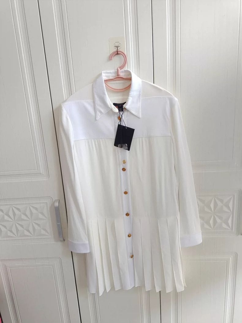 Louis Vuitton Louis Vuitton White Long Sleeve Pleated Shirt Dress-2506 Size L / US 10 / IT 46 - 3 Thumbnail