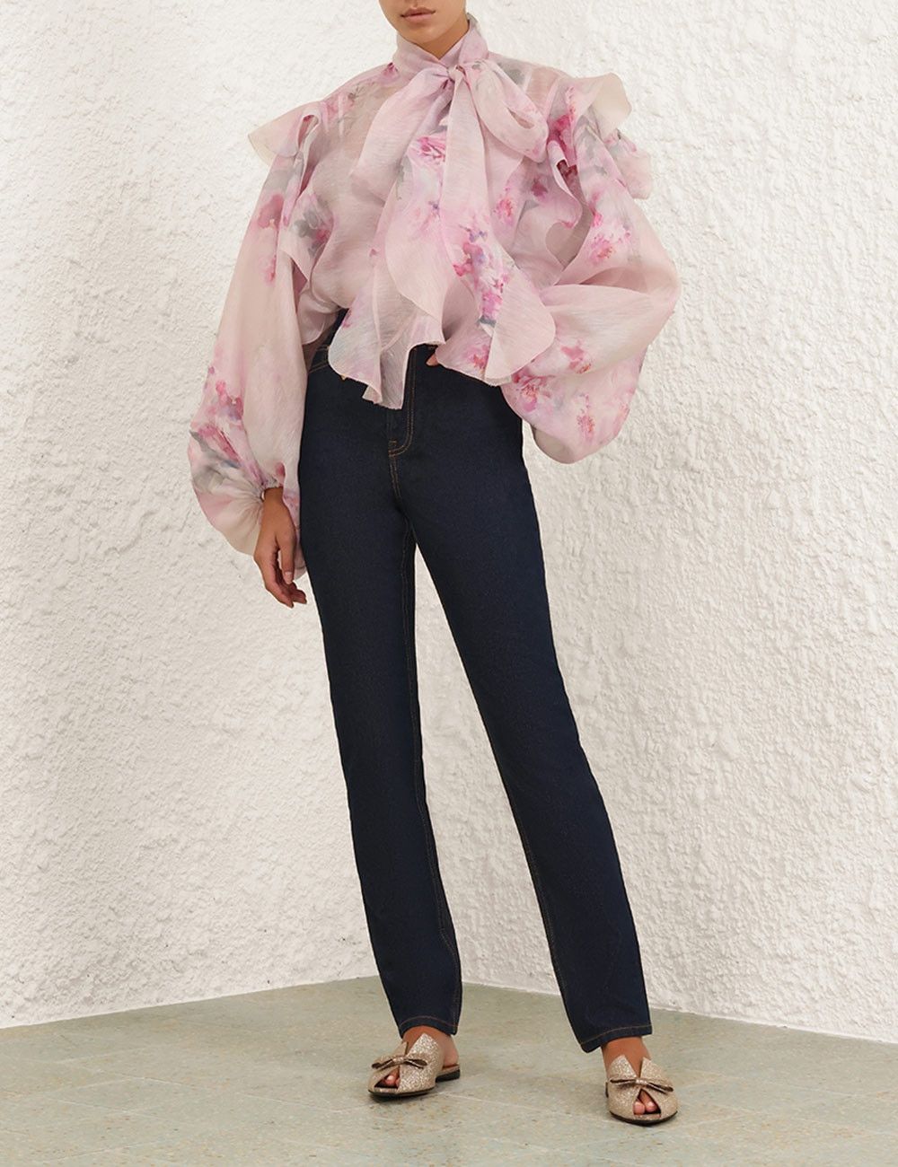 Zimmermann oc11z0925 Crush Tie Neck Ruffle Blouse in Multicolor Size L / US 10 / IT 46 - 7 Thumbnail