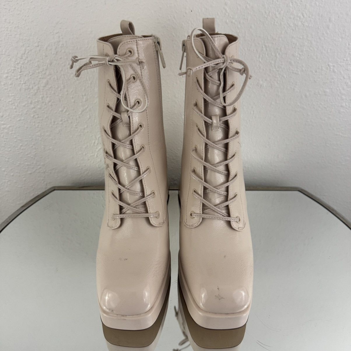 Sam Edelman SAM EDELMAN Nude Patent Leather Karter Platform Ankle Boots Size US 9.5 / IT 39.5 - 11 Thumbnail