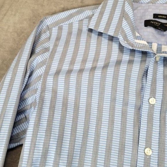 Pronto Uomo PRONTO UOMO Mens Blue Gray Stripe Button Down Shirt M Regular Long Sleeve Shirt Men Dress Shirt Button Up Size US M / EU 48-50 / 2 - 5 Thumbnail