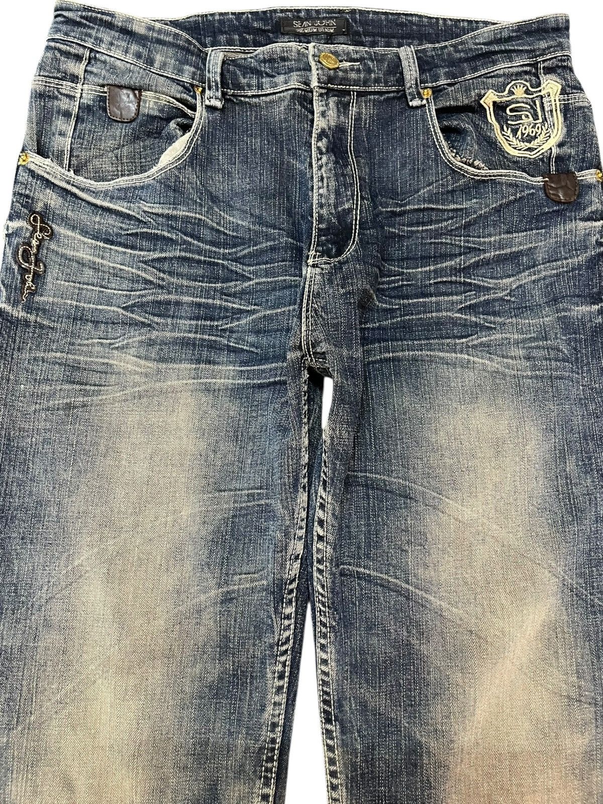 14th Addiction × Sean John Sean John Mudwash Embroidery Trompe L’oeil Denim Size US 33 - 3 Thumbnail