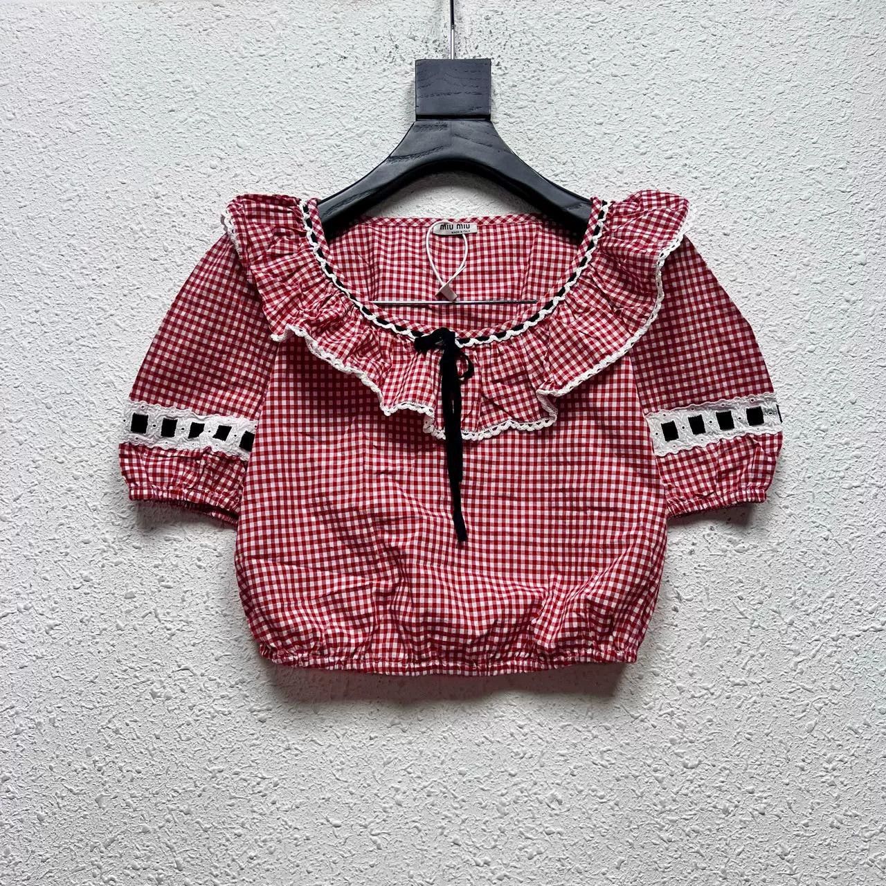 Miu Miu Miu Miu Ruffle Puff Sleeve Check Blouse Size S / US 4 / IT 40 - 1 Thumbnail