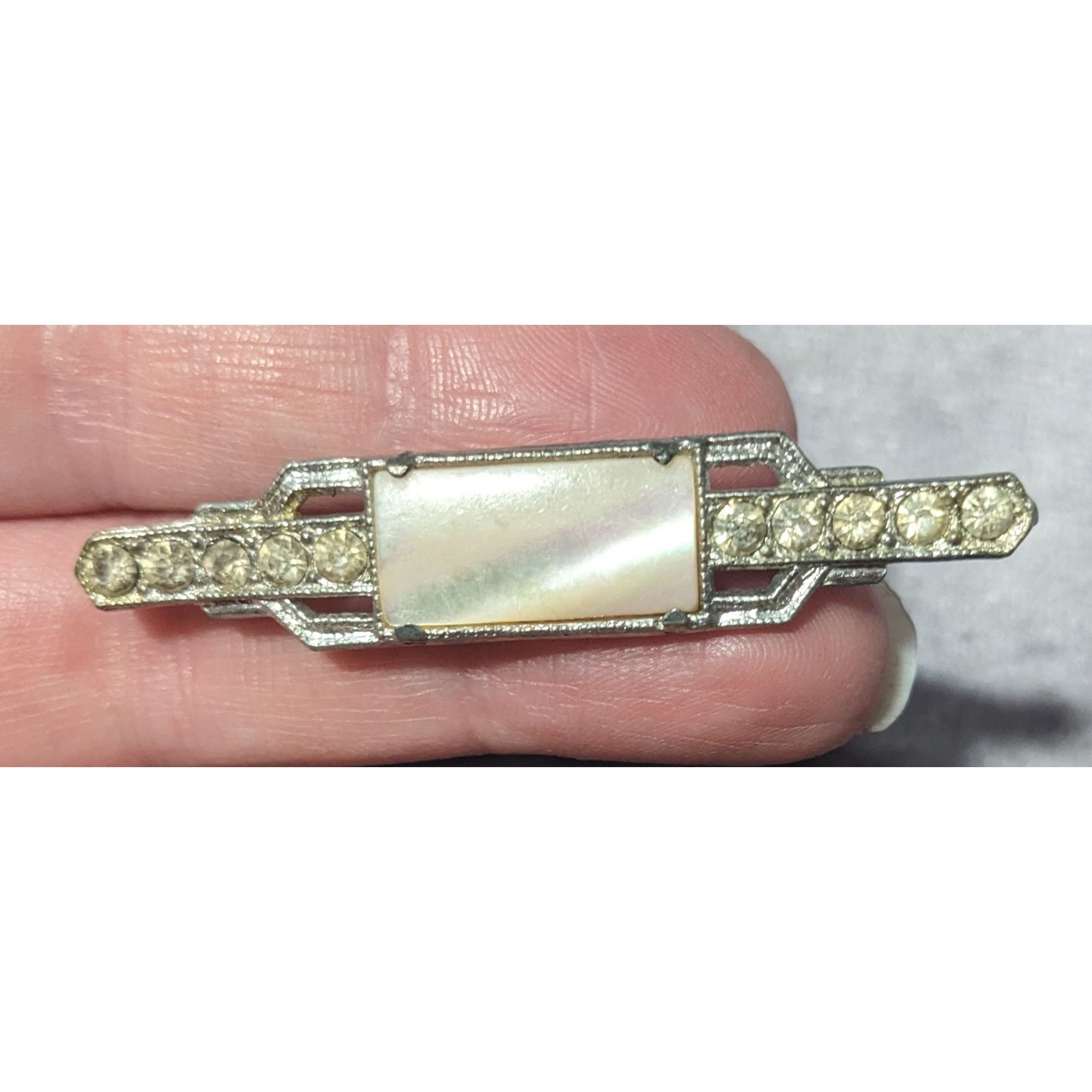 Other Vintage Art Deco Mother Of Pearl Rhinestone Silver Tone Broo Size ONE SIZE - 5 Thumbnail
