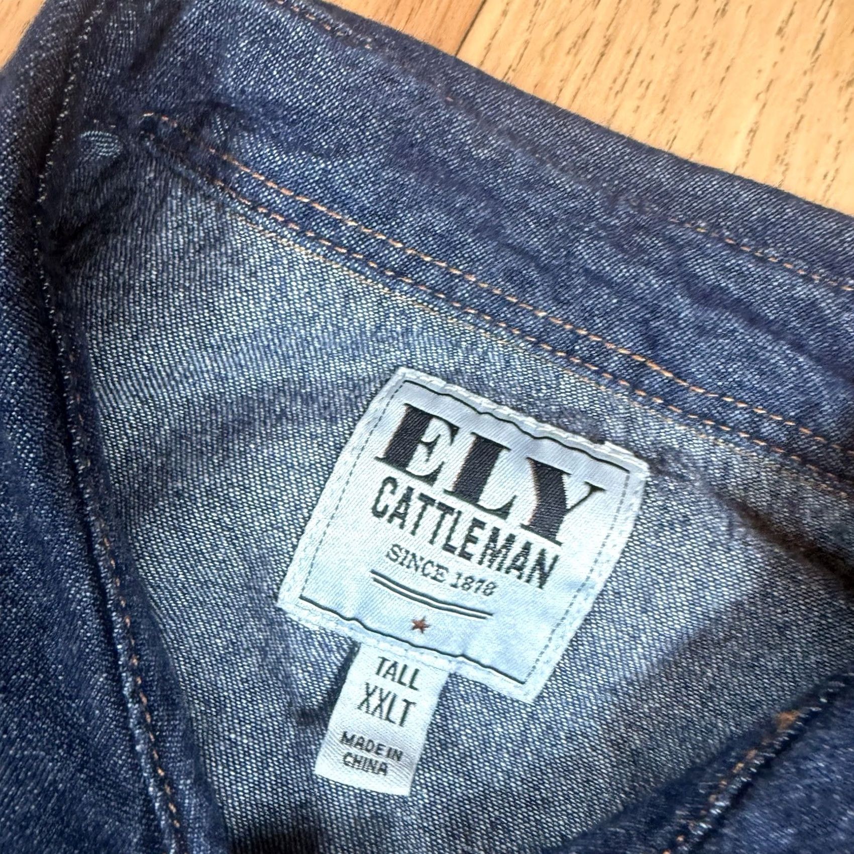 Vintage VINTAGE Ely Cattleman Shirt Denim Western Button-Up 2XLT Mes Mens Big & Tall Blue Pearl Snap Shirt Size US XXL / EU 58 / 5 - 3 Thumbnail