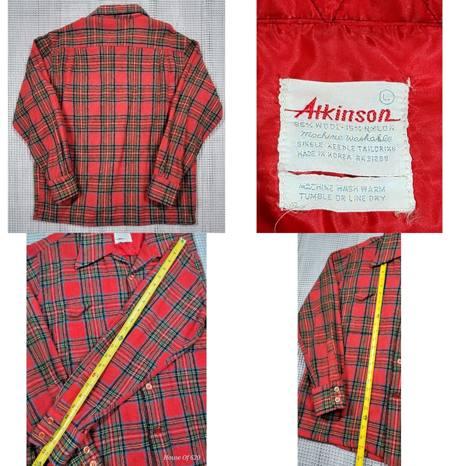 Vintage VTG Atkinson Wool Blend Loop Collar Button Up Shirt Mens L Plaid Quiled Pockets 60s 70s Vintage Red Short/Long Sleeve Shirt Size US L / EU 52-54 / 3 - 8 Thumbnail