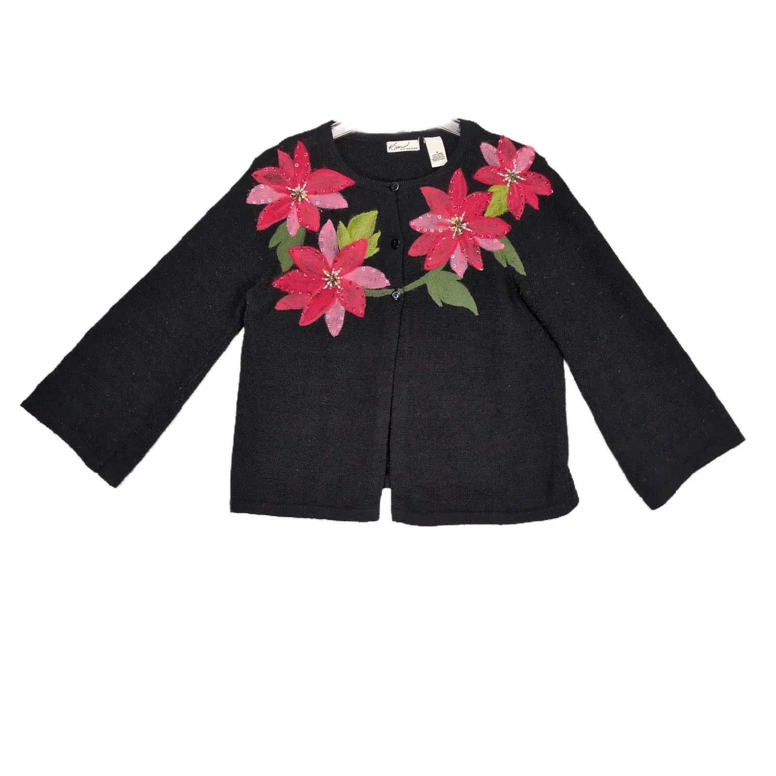 Other Kim Rogers Women's S Poinsettia Holiday Cardigan Sweater Size S / US 4 / IT 40 - 1 Thumbnail