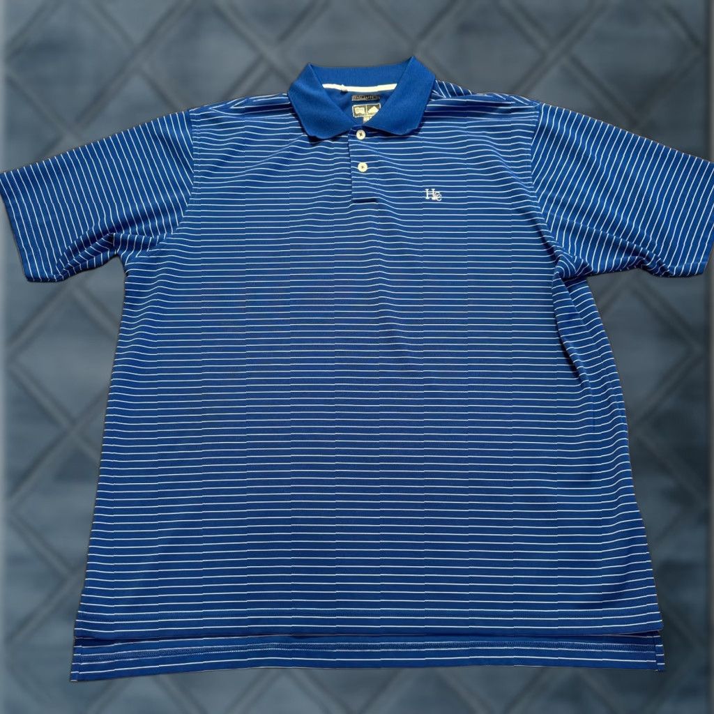 Adidas Adidas Polo Shirt Mens Large Blue Striped Short Sleeve Golf Performance Golfer Polo Size US L / EU 52-54 / 3 - 1 Thumbnail