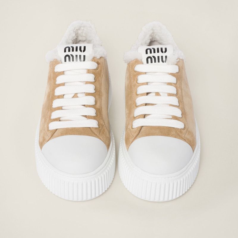 Miu Miu o1B3y1r0526 Suede Sneakers in Brown/White Size US 5.5 / IT 35.5 - 3 Thumbnail