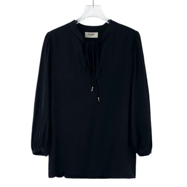 Celine Celine 22 Black Logo Silk Long Sleeve Shirt Size S / US 4 / IT 40 - 1 Thumbnail