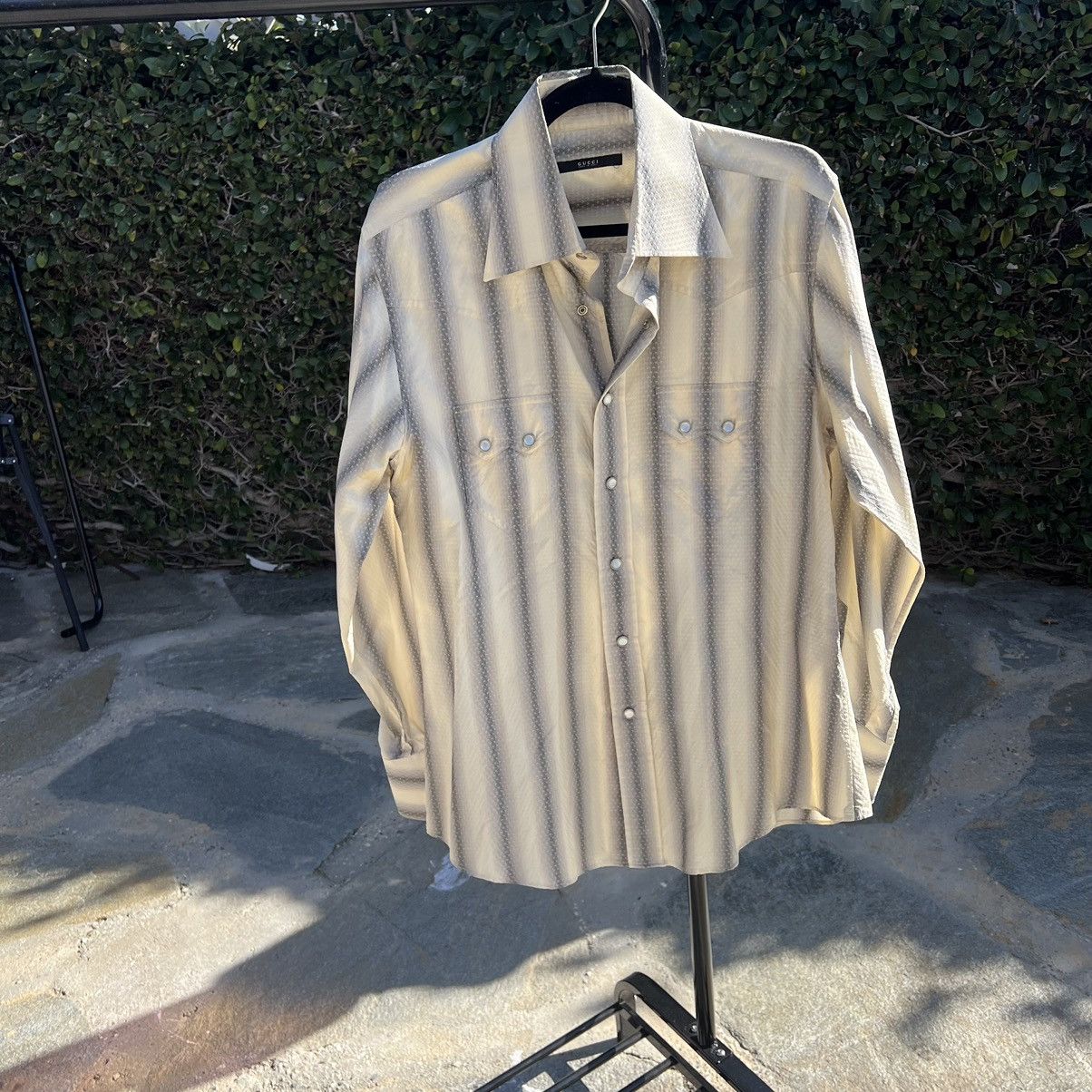 Image of Cream Grey Multi Color Gucci Button Up, Men's (Size XS)