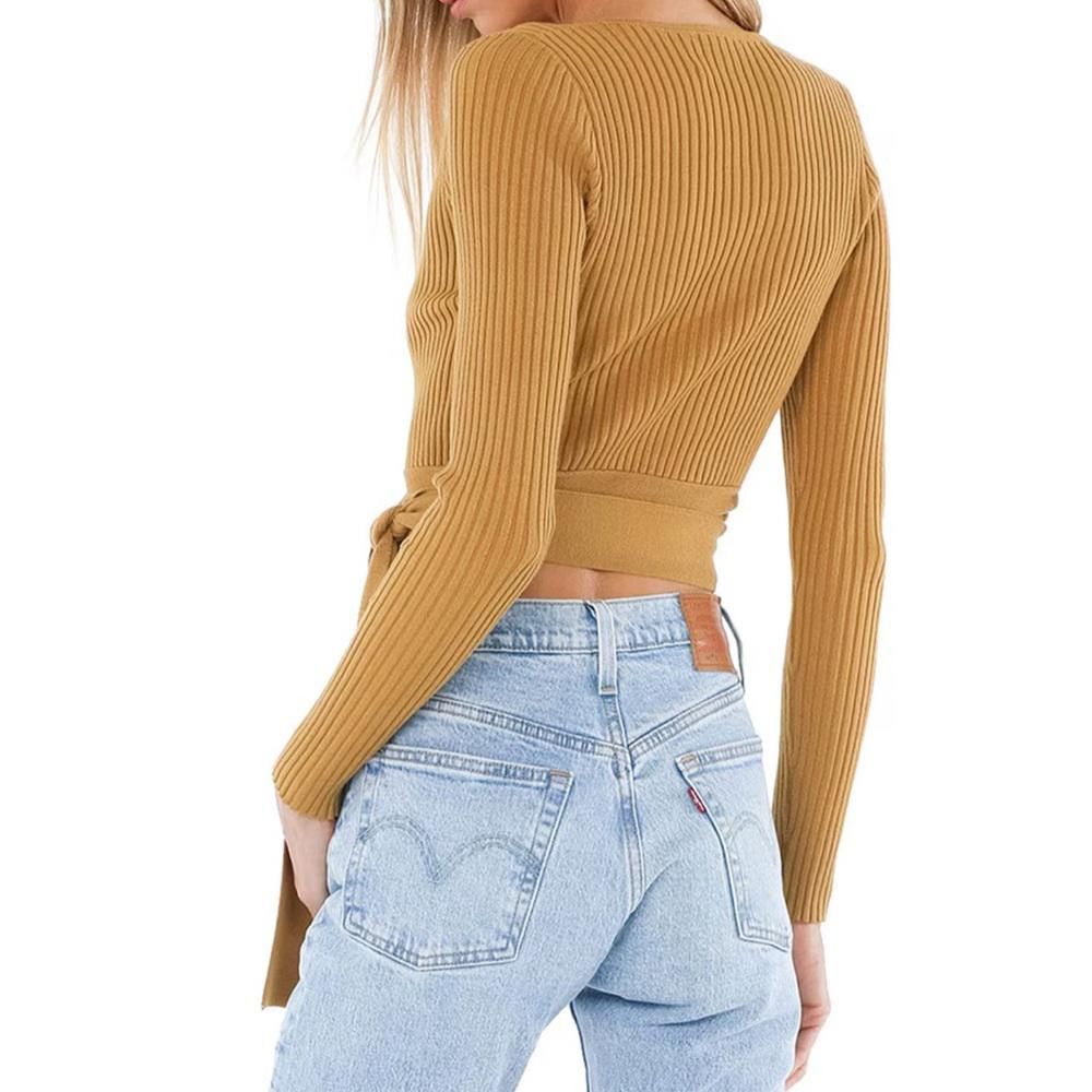 MINKPINK MINKPINK Phrada Ribbed Knit Wrap Crop Cardi Top Gold Medium Size M / US 6-8 / IT 42-44 - 2 Thumbnail