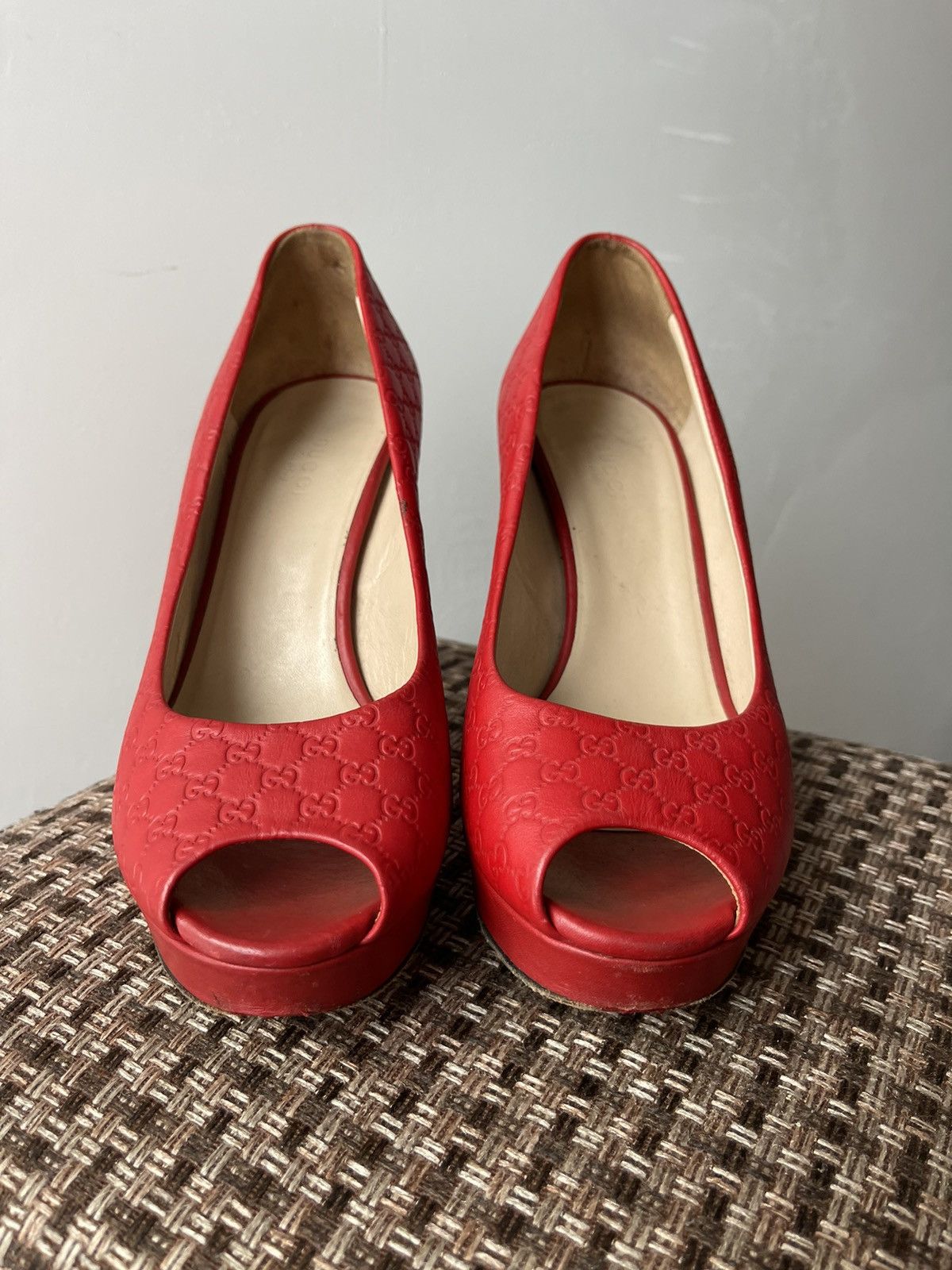 Gucci Authentic GUCCI Red Guccissima Leather Heels Pumps Size 37.5 Size US 7.5 / IT 37.5 - 4 Thumbnail