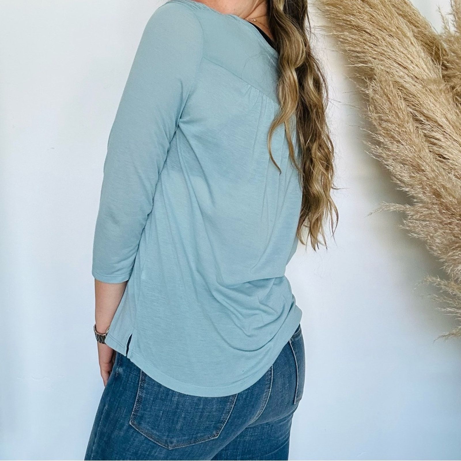 H&M VINTAGE H&M Light Blue Teal Top White Button Blouse Shirt Size M / US 6-8 / IT 42-44 - 2 Thumbnail