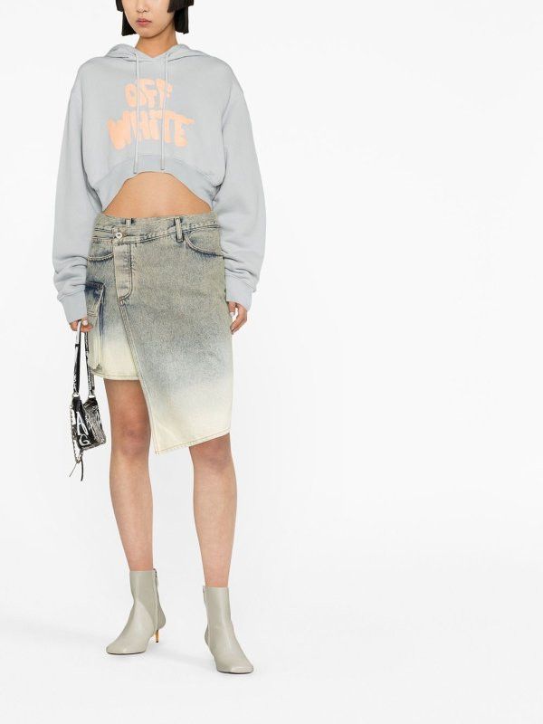Off-White o1mle0425 70S Type Logo Sup Crop Hoodie in Medium Grey Size XL / US 12-14 / IT 48-50 - 3 Thumbnail